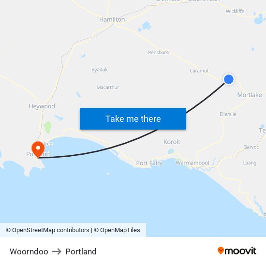 Woorndoo to Portland map