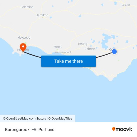 Barongarook to Portland map