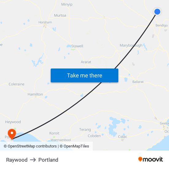 Raywood to Portland map