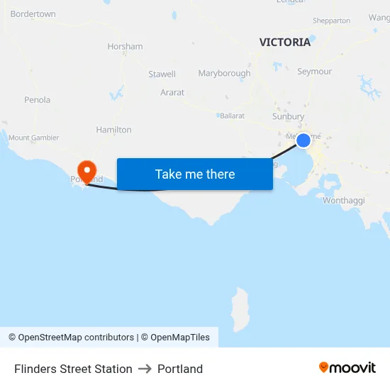 Flinders Street Station to Portland map
