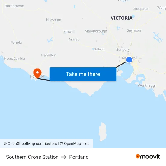 Southern Cross Station to Portland map