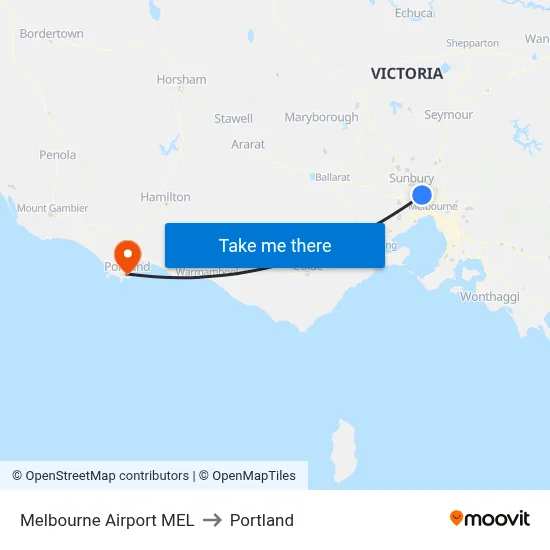 Melbourne Airport MEL to Portland map