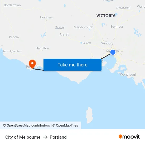 City of Melbourne to Portland map