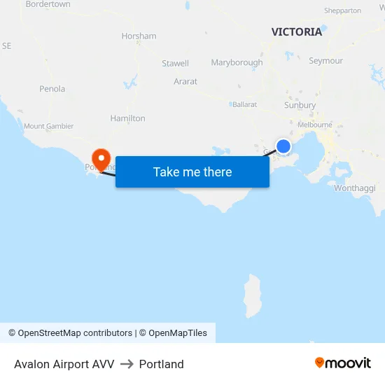 Avalon Airport AVV to Portland map