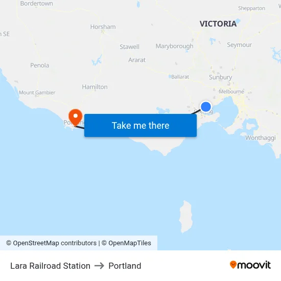 Lara Railroad Station to Portland map