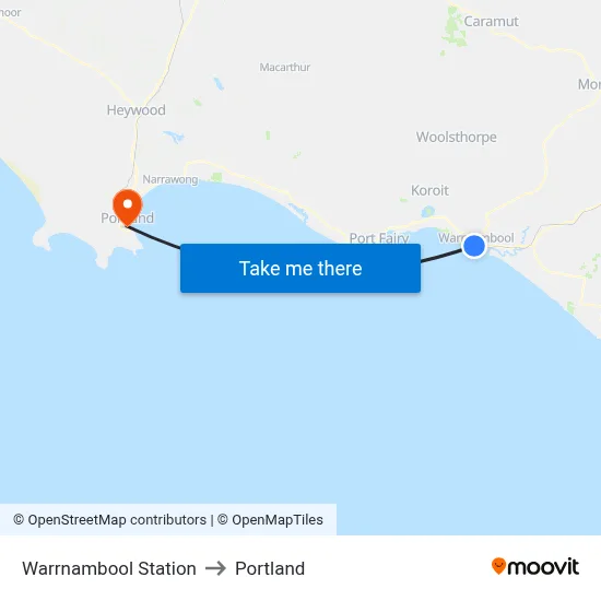 Warrnambool Station to Portland map