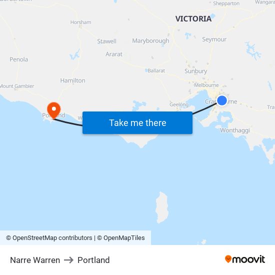 Narre Warren to Portland map