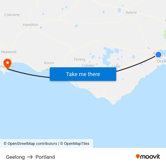 Geelong to Portland map