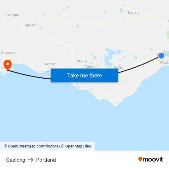 Geelong to Portland map
