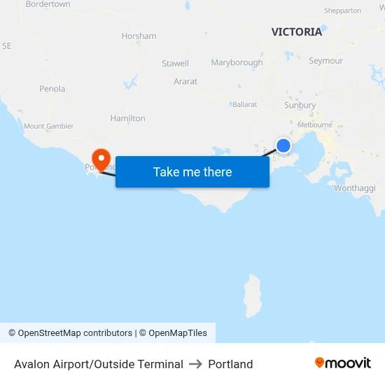Avalon Airport/Outside Terminal to Portland map