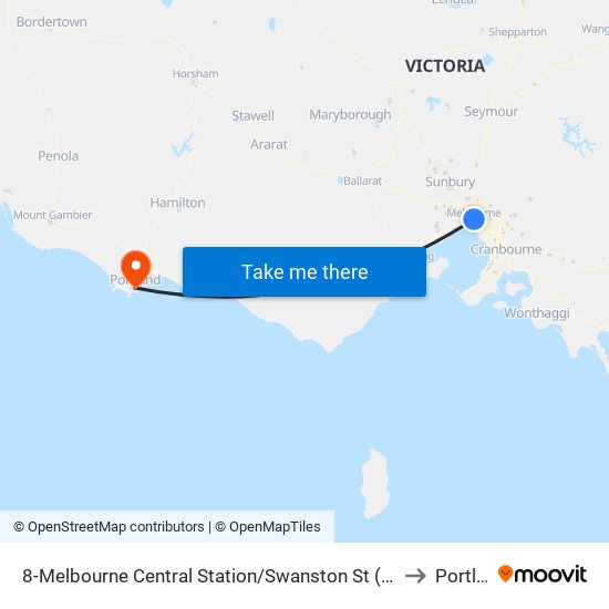 8-Melbourne Central Station/Swanston St (Melbourne City) to Portland map