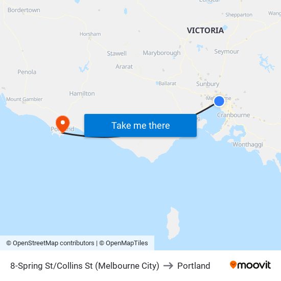 8-Spring St/Collins St (Melbourne City) to Portland map
