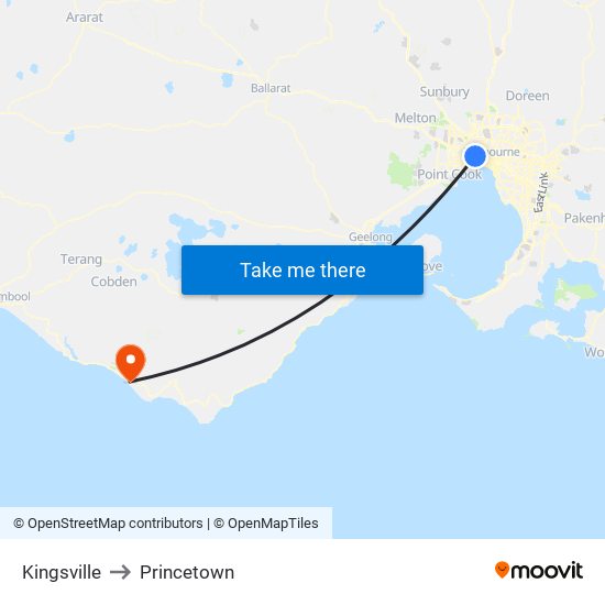 Kingsville to Princetown map