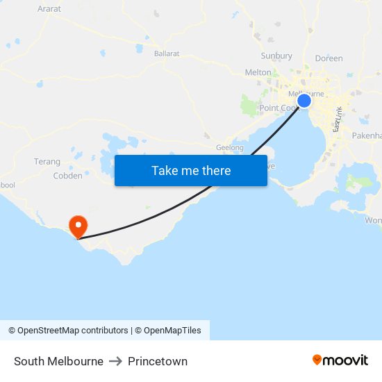 South Melbourne to Princetown map