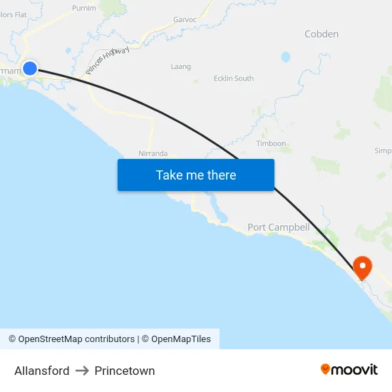 Allansford to Princetown map