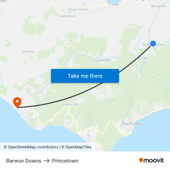 Barwon Downs to Princetown map