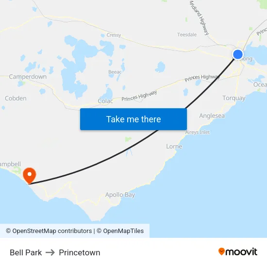 Bell Park to Princetown map