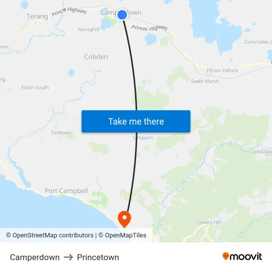 Camperdown to Princetown map