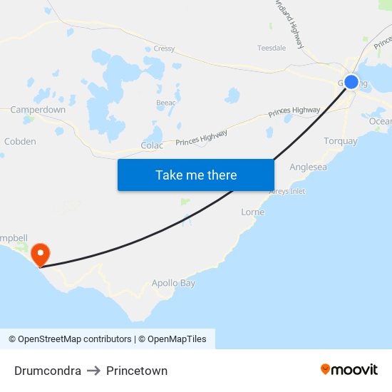 Drumcondra to Princetown map