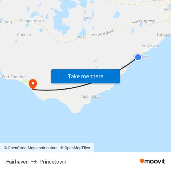 Fairhaven to Princetown map