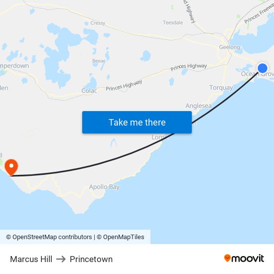 Marcus Hill to Princetown map