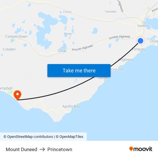 Mount Duneed to Princetown map