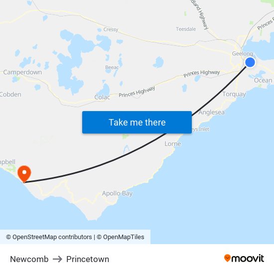 Newcomb to Princetown map