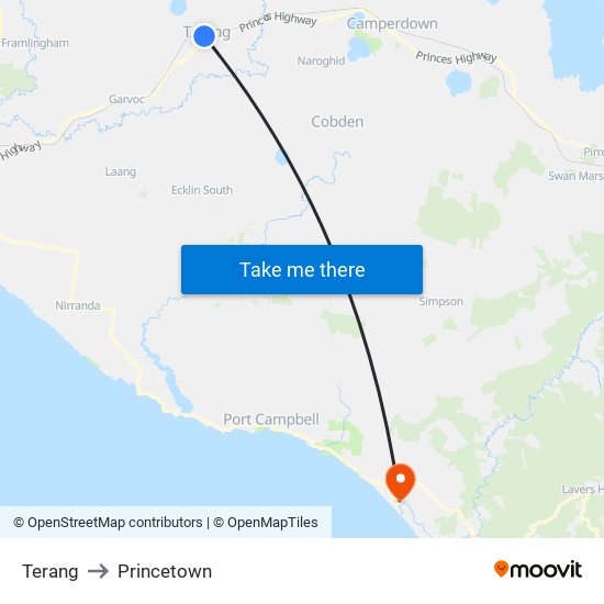 Terang to Princetown map