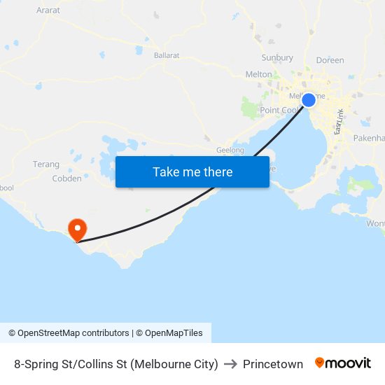 8-Spring St/Collins St (Melbourne City) to Princetown map