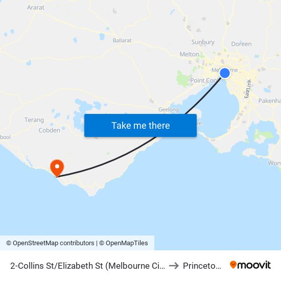 2-Collins St/Elizabeth St (Melbourne City) to Princetown map