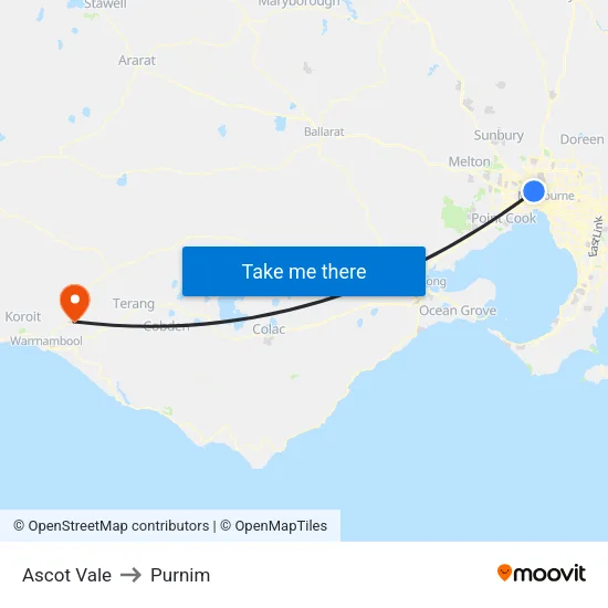 Ascot Vale to Purnim map