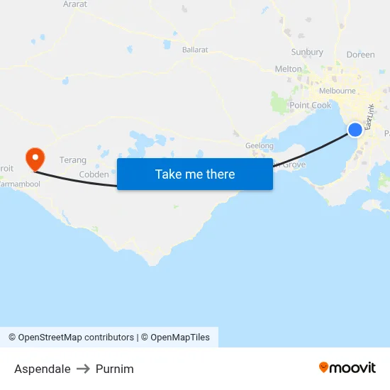 Aspendale to Purnim map