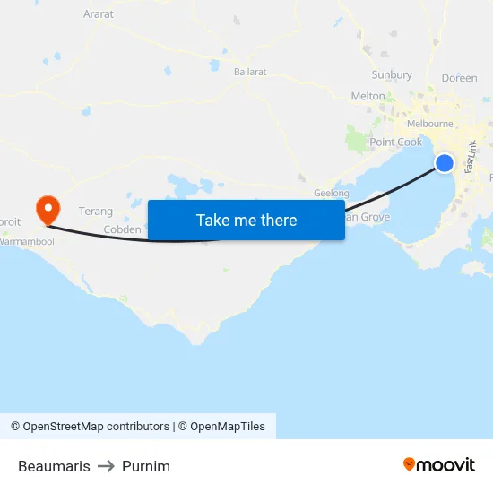 Beaumaris to Purnim map