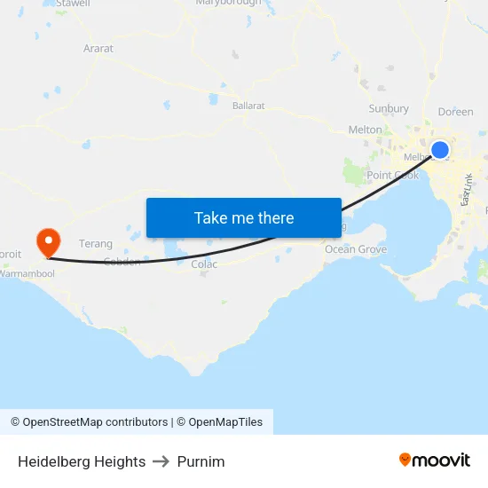 Heidelberg Heights to Purnim map