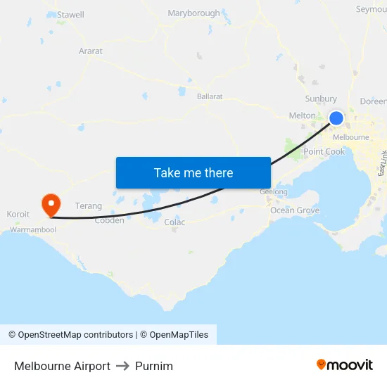 Melbourne Airport to Purnim map