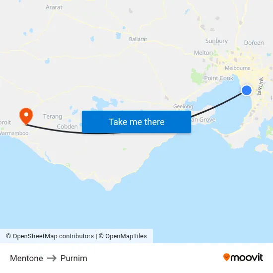 Mentone to Purnim map