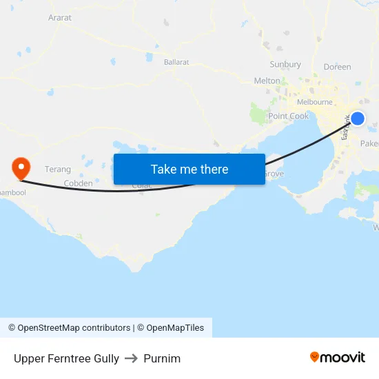 Upper Ferntree Gully to Purnim map