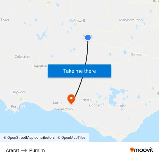 Ararat to Purnim map