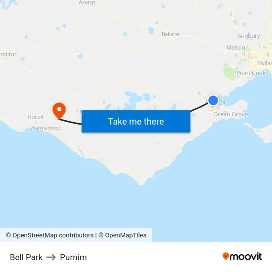 Bell Park to Purnim map