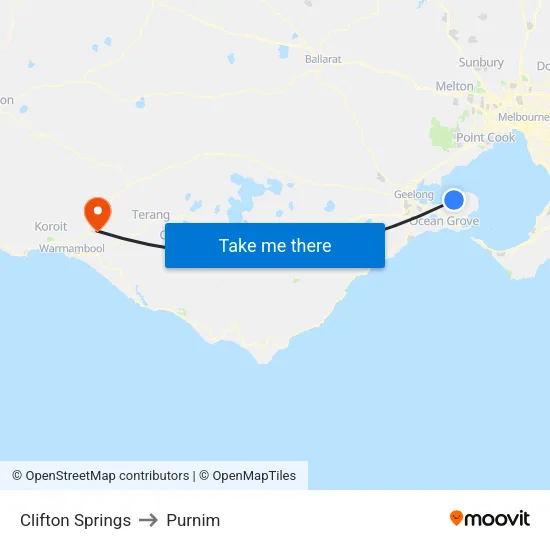 Clifton Springs to Purnim map