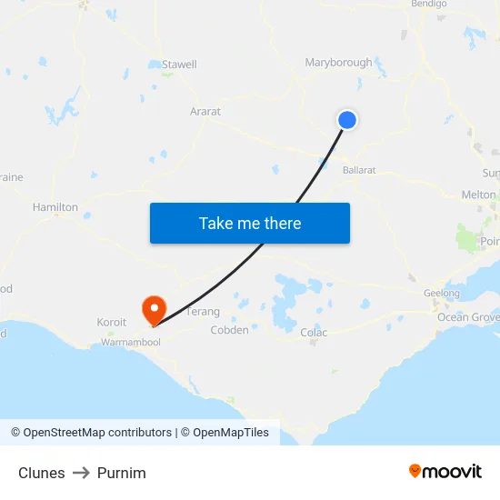 Clunes to Purnim map