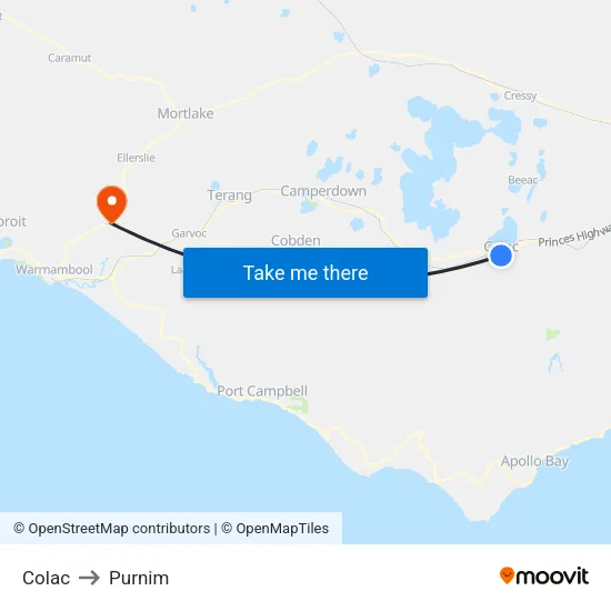 Colac to Purnim map