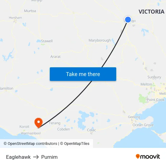 Eaglehawk to Purnim map