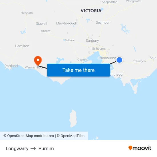 Longwarry to Purnim map