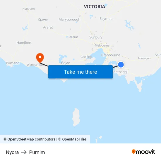 Nyora to Purnim map