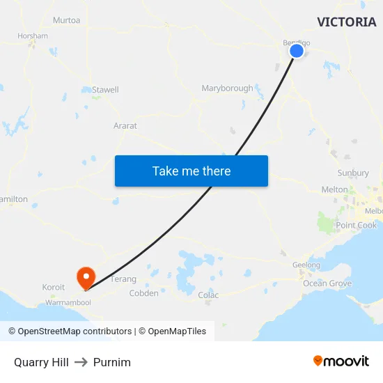 Quarry Hill to Purnim map