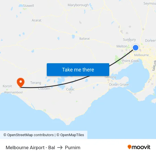 Melbourne Airport - Bal to Purnim map