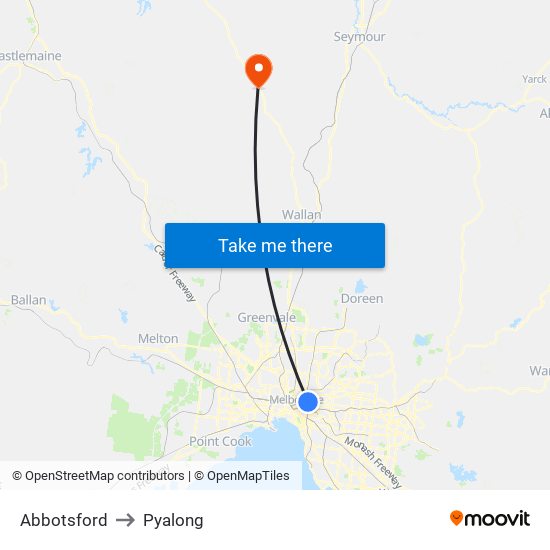 Abbotsford to Pyalong map