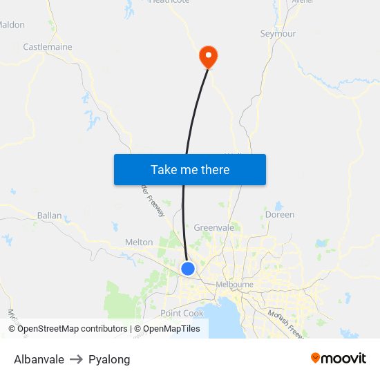 Albanvale to Pyalong map