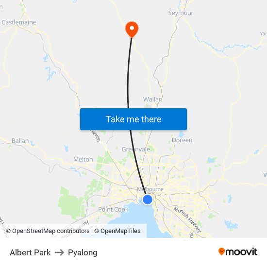 Albert Park to Pyalong map